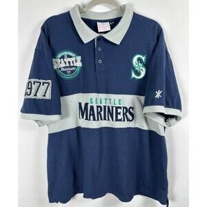 Klew Seattle Mariners Polo Shirt Mens XL Navy Gray Retro MLB Patch Rugby 1977